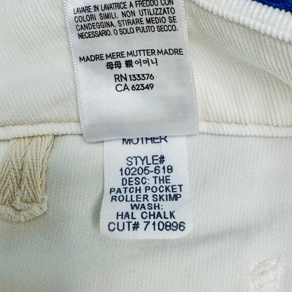 MOTHER The Patch Pocket Roller Skimp Corduroy Flare Jeans Sz 29 Chalk Ivory $248 - Picture 9 of 16